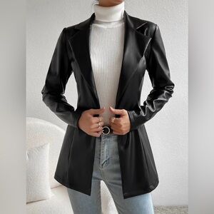 Elegant Black Faux Leather Women's Jacket